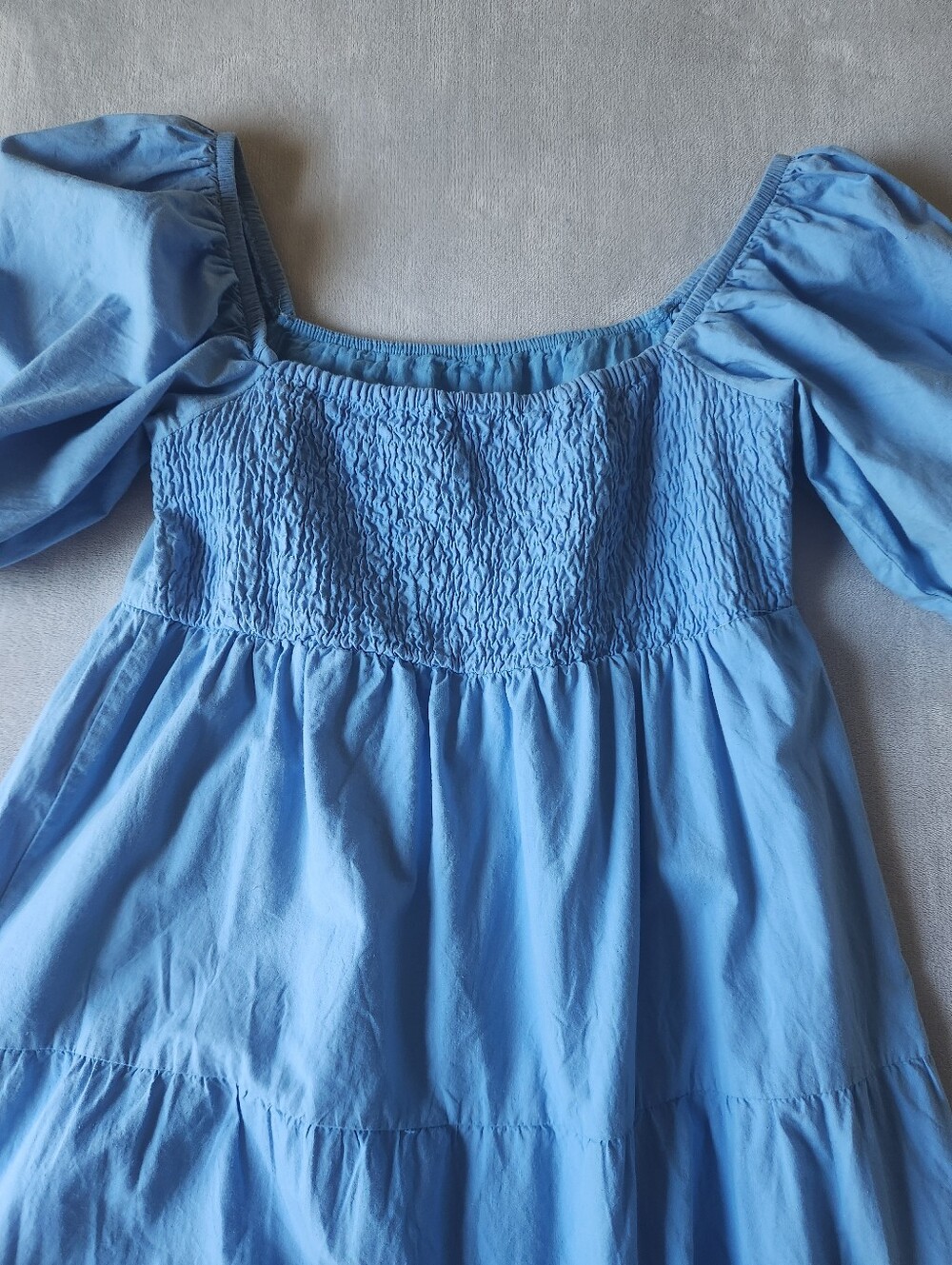 Blue Puff-Sleeve Tiered Women's Midi Dress - Picture 6 of 6